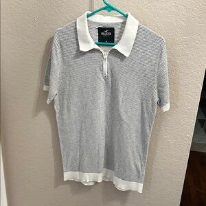 Hollister Men's Black and White Sweater Polo Shirt